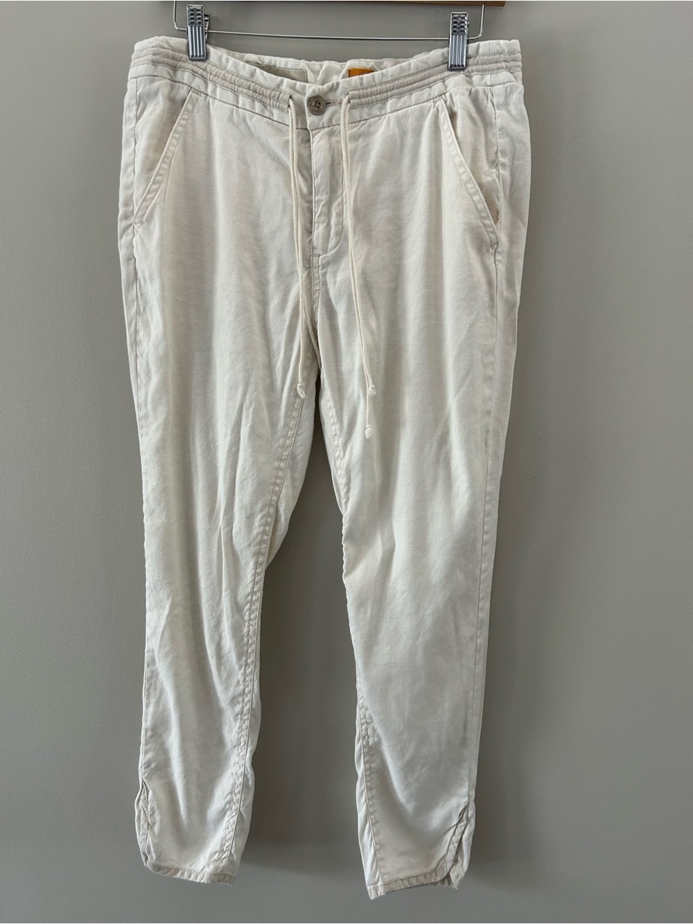 Pilcro And The Letterpress Linen Blend Ivory Drawstring Waist Ankle Crop Pants - Picture 3 of 6